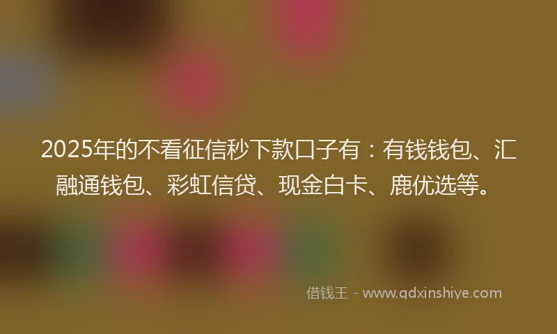 2025年的不看征信秒下款口子有：有钱钱包、汇融通钱包、彩虹信贷、现金白卡、鹿优选等。
