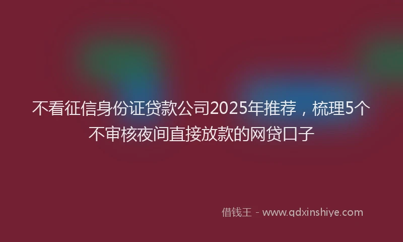 不看征信身份证贷款公司2025年推荐，梳理5个不审核夜间直接放款的网贷口子