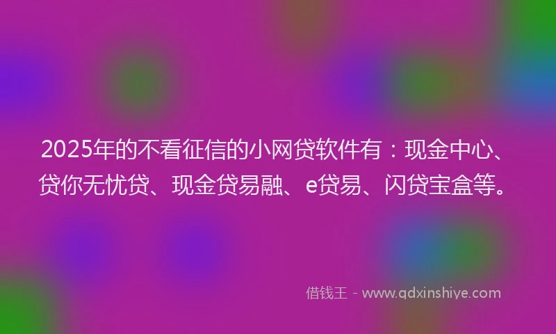2025年的不看征信的小网贷软件有：现金中心、贷你无忧贷、现金贷易融、e贷易、闪贷宝盒等。