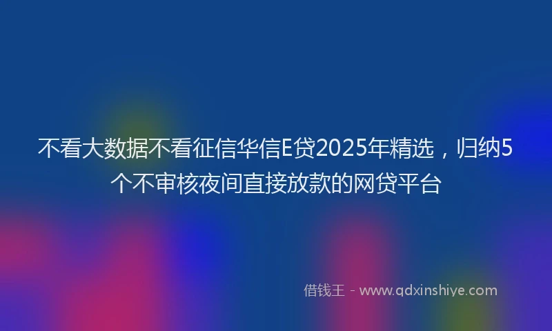 不看大数据不看征信华信E贷2025年精选，归纳5个不审核夜间直接放款的网贷平台