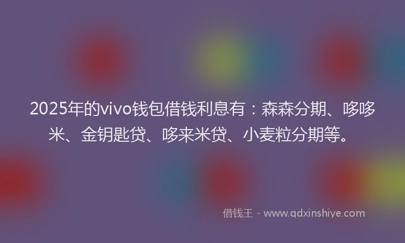 2025年的vivo钱包借钱利息有：森森分期、哆哆米、金钥匙贷、哆来米贷、小麦粒分期等。