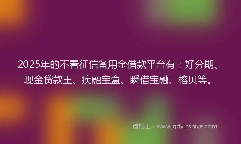 2025年的不看征信备用金借款平台有:好分期、现金贷款王、疾融宝盒、瞬借宝融、榕贝等。