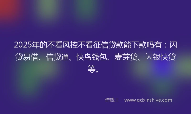 2025年的不看风控不看征信贷款能下款吗有：闪贷易借、信贷通、快鸟钱包、麦芽贷、闪银快贷等。