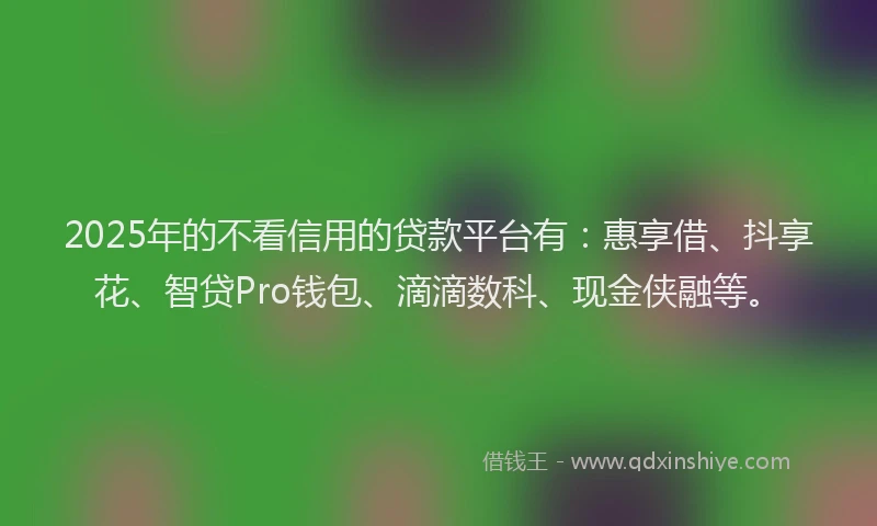 2025年的不看信用的贷款平台有：惠享借、抖享花、智贷Pro钱包、滴滴数科、现金侠融等。
