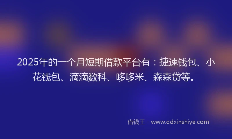 2025年的一个月短期借款平台有：捷速钱包、小花钱包、滴滴数科、哆哆米、森森贷等。