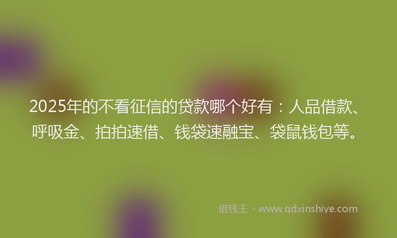 2025年的不看征信的贷款哪个好有:人品借款、呼吸金、拍拍速借、钱袋速融宝、袋鼠钱包等。