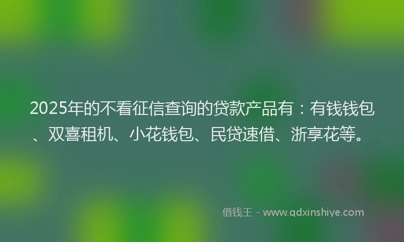 2025年的不看征信查询的贷款产品有：有钱钱包、双喜租机、小花钱包、民贷速借、浙享花等。