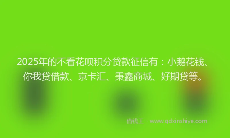 2025年的不看花呗积分贷款征信有：小鹅花钱、你我贷借款、京卡汇、秉鑫商城、好期贷等。