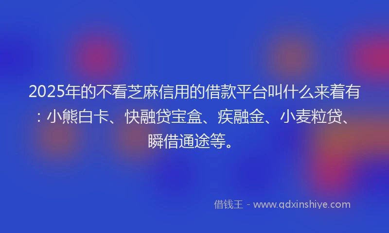 2025年的不看芝麻信用的借款平台叫什么来着有：小熊白卡、快融贷宝盒、疾融金、小麦粒贷、瞬借通途等。