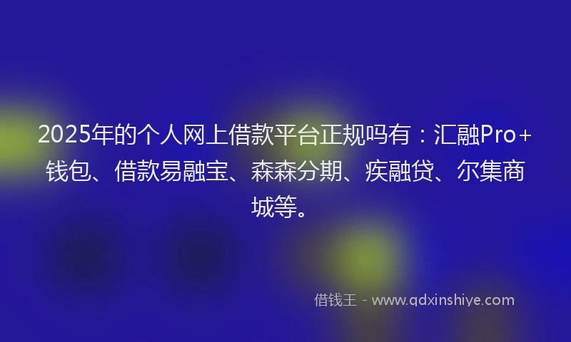 2025年的个人网上借款平台正规吗有：汇融Pro+钱包、借款易融宝、森森分期、疾融贷、尔集商城等。