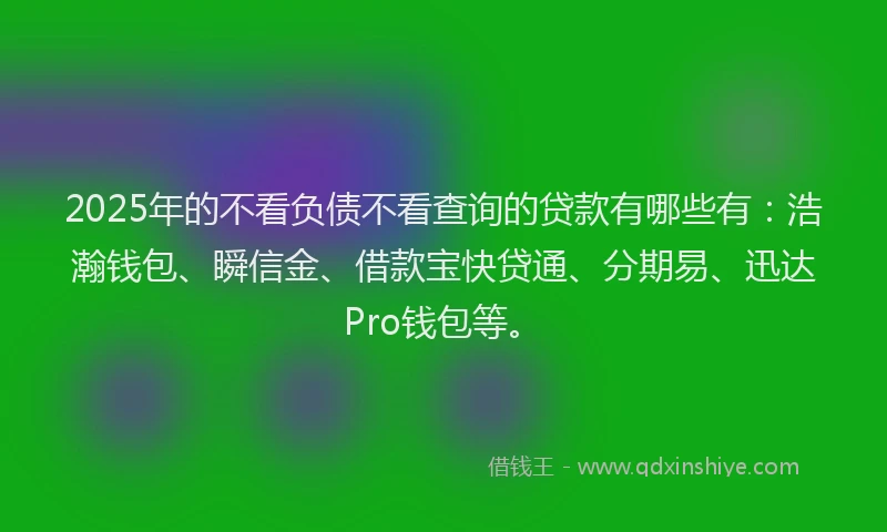 2025年的不看负债不看查询的贷款有哪些有：浩瀚钱包、瞬信金、借款宝快贷通、分期易、迅达Pro钱包等。