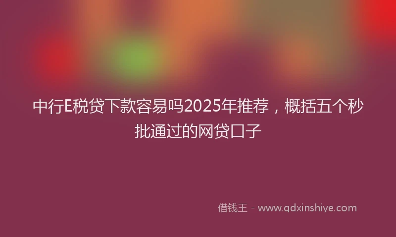 中行E税贷下款容易吗2025年推荐，概括五个秒批通过的网贷口子