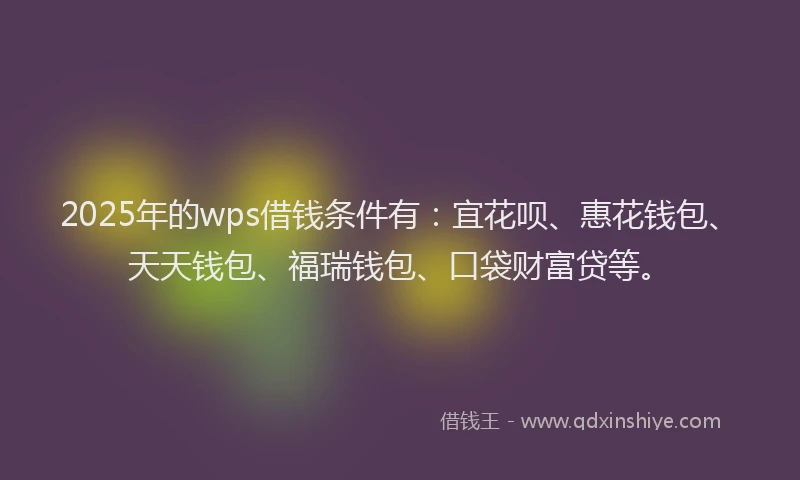 2025年的wps借钱条件有：宜花呗、惠花钱包、天天钱包、福瑞钱包、口袋财富贷等。