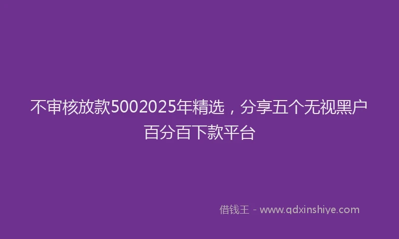 不审核放款5002025年精选，分享五个无视黑户百分百下款平台