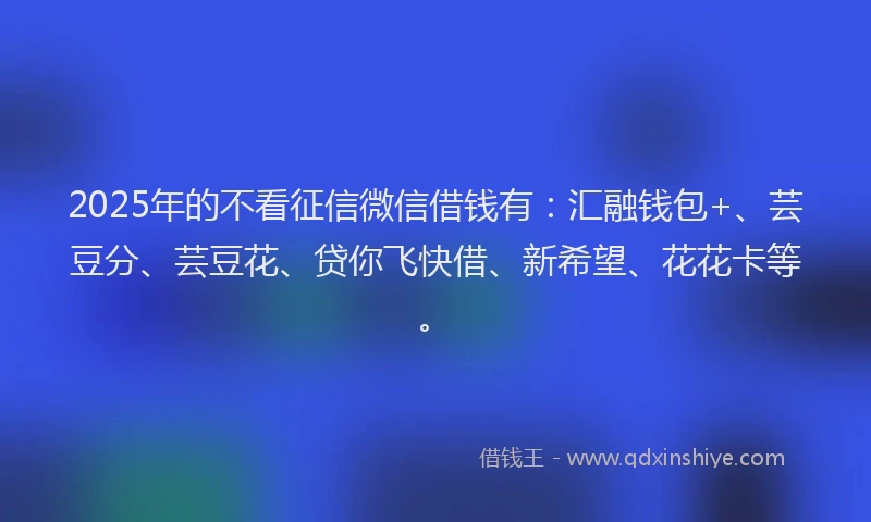2025年的不看征信微信借钱有：汇融钱包+、芸豆分、芸豆花、贷你飞快借、新希望、花花卡等。