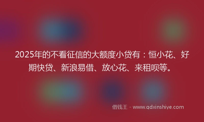 2025年的不看征信的大额度小贷有：恒小花、好期快贷、新浪易借、放心花、来租呗等。