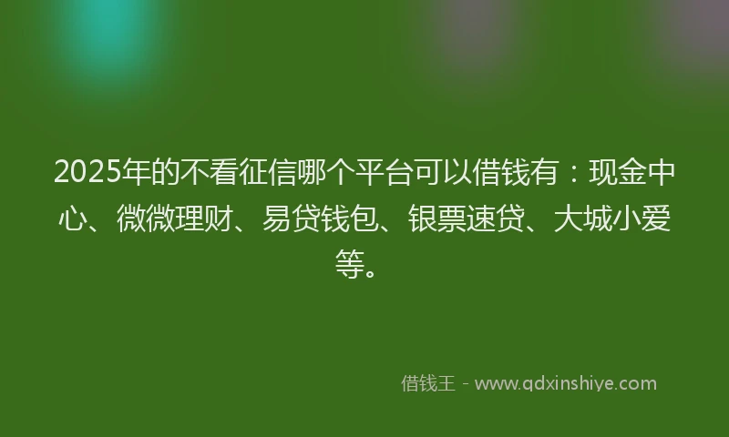 2025年的不看征信哪个平台可以借钱有：现金中心、微微理财、易贷钱包、银票速贷、大城小爱等。