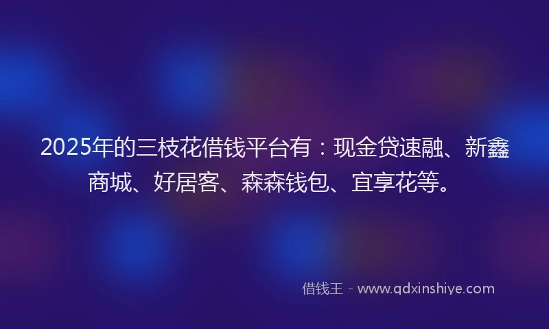 2025年的三枝花借钱平台有：现金贷速融、新鑫商城、好居客、森森钱包、宜享花等。