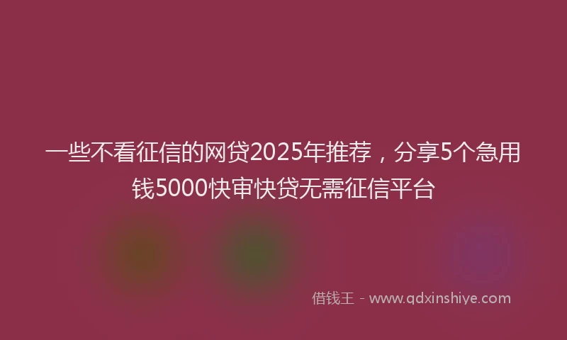一些不看征信的网贷2025年推荐，分享5个急用钱5000快审快贷无需征信平台