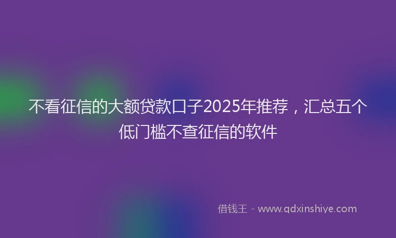 不看征信的大额贷款口子2025年推荐，汇总五个低门槛不查征信的软件