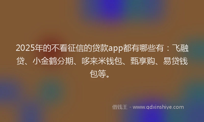 2025年的不看征信的贷款app都有哪些有：飞融贷、小金鹤分期、哆来米钱包、甄享购、易贷钱包等。