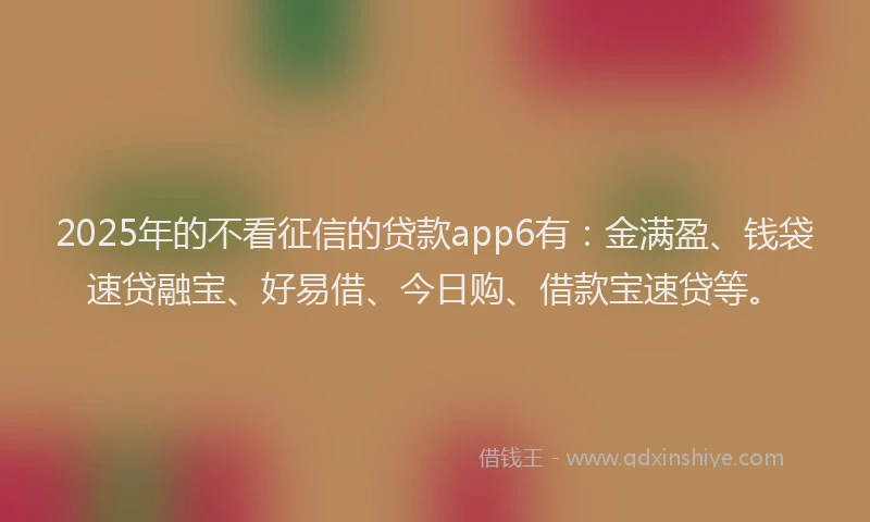 2025年的不看征信的贷款app6有：金满盈、钱袋速贷融宝、好易借、今日购、借款宝速贷等。