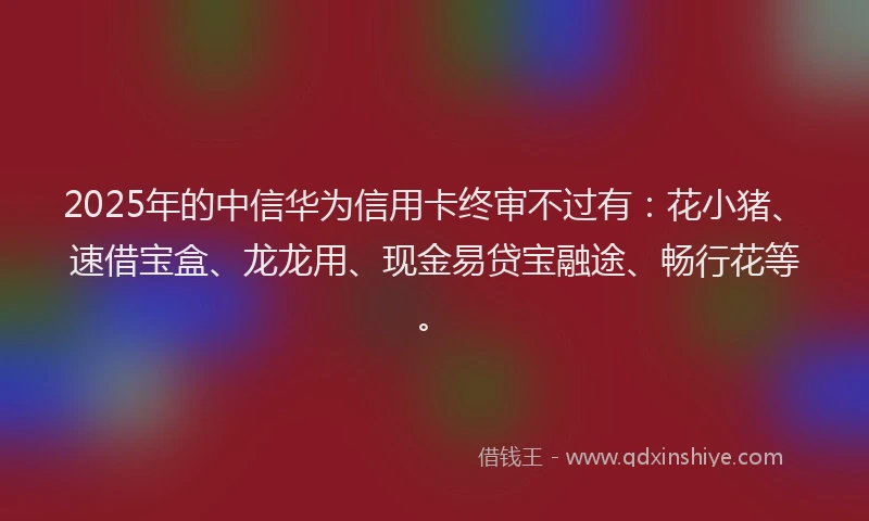 2025年的中信华为信用卡终审不过有：花小猪、速借宝盒、龙龙用、现金易贷宝融途、畅行花等。