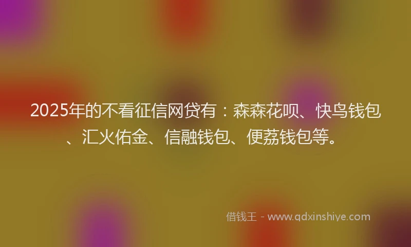 2025年的不看征信网贷有：森森花呗、快鸟钱包、汇火佑金、信融钱包、便荔钱包等。