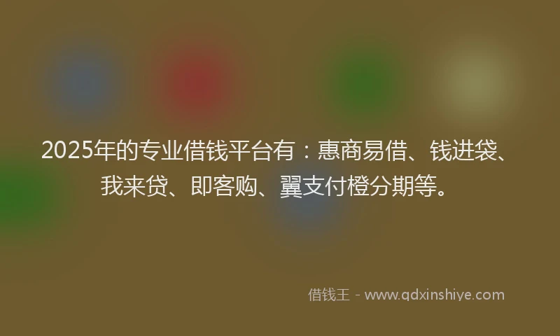 2025年的专业借钱平台有：惠商易借、钱进袋、我来贷、即客购、翼支付橙分期等。