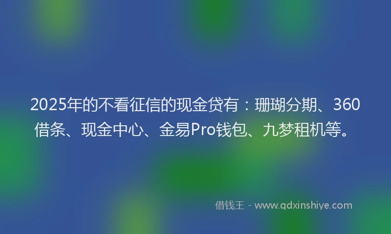 2025年的不看征信的现金贷有：珊瑚分期、360借条、现金中心、金易Pro钱包、九梦租机等。
