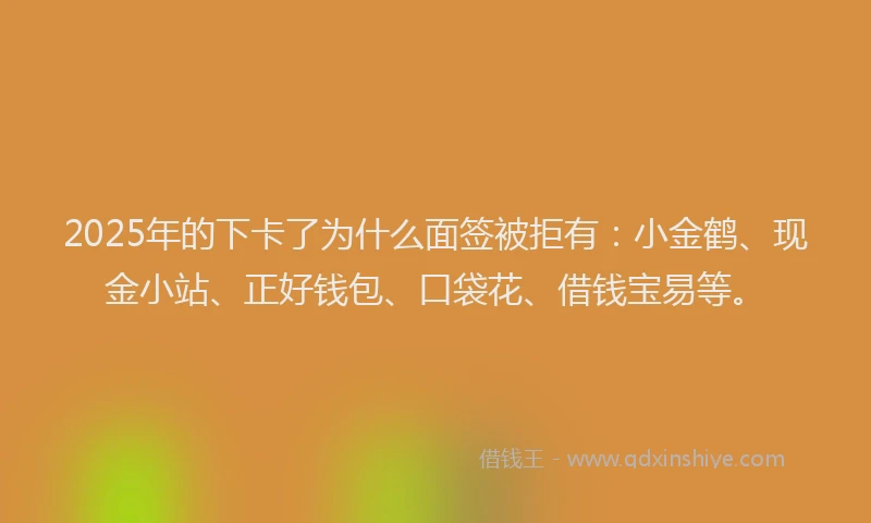 2025年的下卡了为什么面签被拒有：小金鹤、现金小站、正好钱包、口袋花、借钱宝易等。