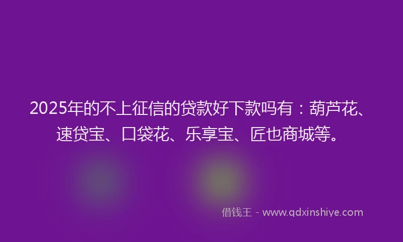 2025年的不上征信的贷款好下款吗有：葫芦花、速贷宝、口袋花、乐享宝、匠也商城等。