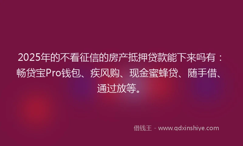 2025年的不看征信的房产抵押贷款能下来吗有：畅贷宝Pro钱包、疾风购、现金蜜蜂贷、随手借、通过放等。