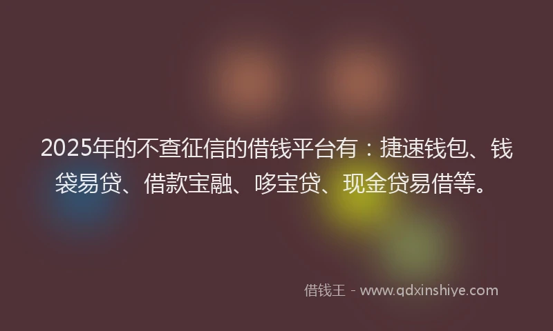 2025年的不查征信的借钱平台有：捷速钱包、钱袋易贷、借款宝融、哆宝贷、现金贷易借等。