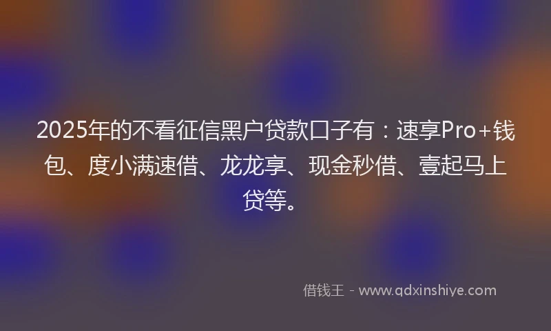 2025年的不看征信黑户贷款口子有：速享Pro+钱包、度小满速借、龙龙享、现金秒借、壹起马上贷等。