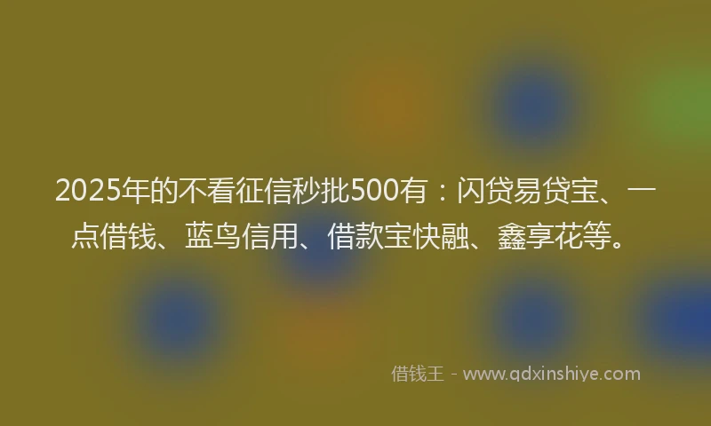 2025年的不看征信秒批500有：闪贷易贷宝、一点借钱、蓝鸟信用、借款宝快融、鑫享花等。