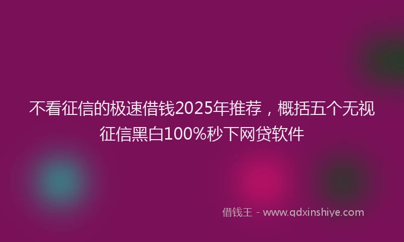 不看征信的极速借钱2025年推荐，概括五个无视征信黑白100%秒下网贷软件