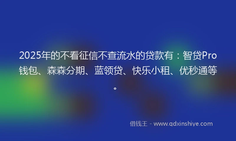 2025年的不看征信不查流水的贷款有：智贷Pro钱包、森森分期、蓝领贷、快乐小租、优秒通等。