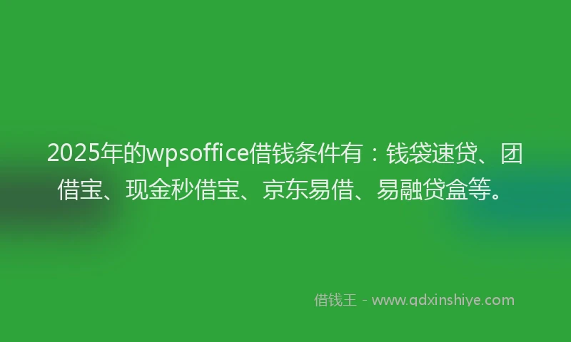 2025年的wpsoffice借钱条件有：钱袋速贷、团借宝、现金秒借宝、京东易借、易融贷盒等。