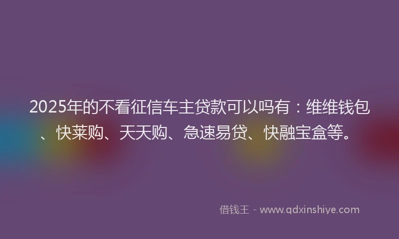 2025年的不看征信车主贷款可以吗有：维维钱包、快莱购、天天购、急速易贷、快融宝盒等。