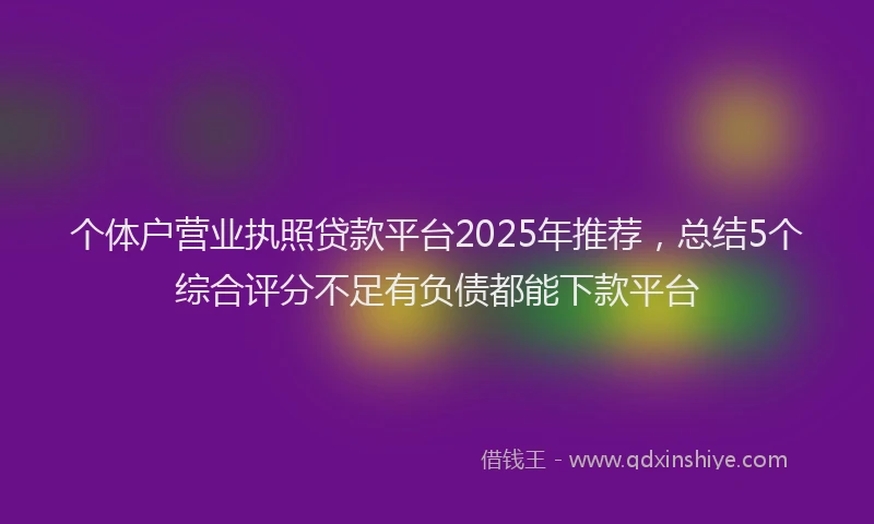 个体户营业执照贷款平台2025年推荐，总结5个综合评分不足有负债都能下款平台