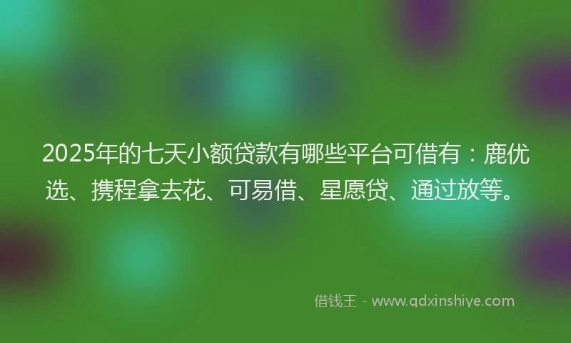 2025年的七天小额贷款有哪些平台可借有：鹿优选、携程拿去花、可易借、星愿贷、通过放等。