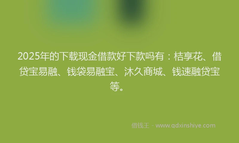 2025年的下载现金借款好下款吗有:桔享花、借贷宝易融、钱袋易融宝、沐久商城、钱速融贷宝等。