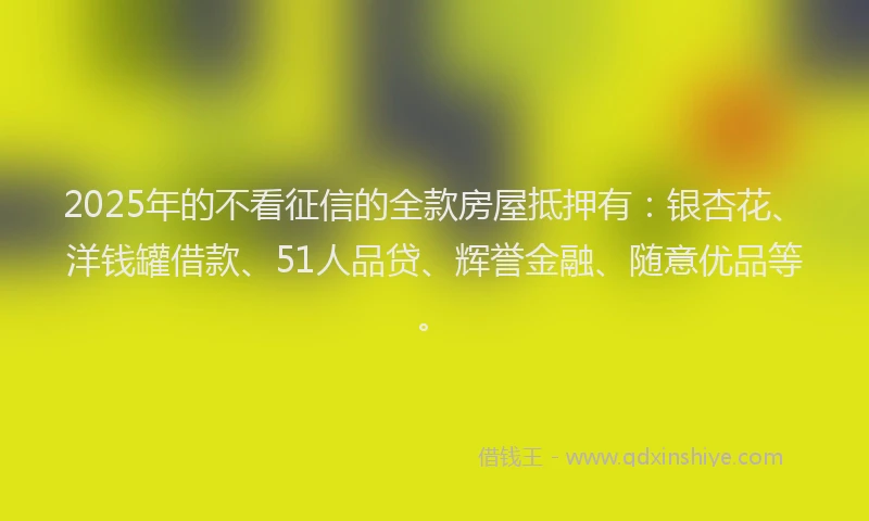 2025年的不看征信的全款房屋抵押有：银杏花、洋钱罐借款、51人品贷、辉誉金融、随意优品等。