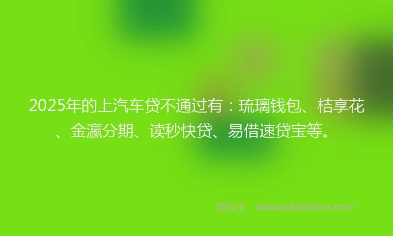 2025年的上汽车贷不通过有：琉璃钱包、桔享花、金瀛分期、读秒快贷、易借速贷宝等。
