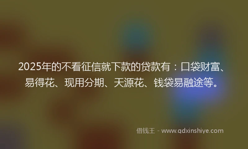 2025年的不看征信就下款的贷款有：口袋财富、易得花、现用分期、天源花、钱袋易融途等。