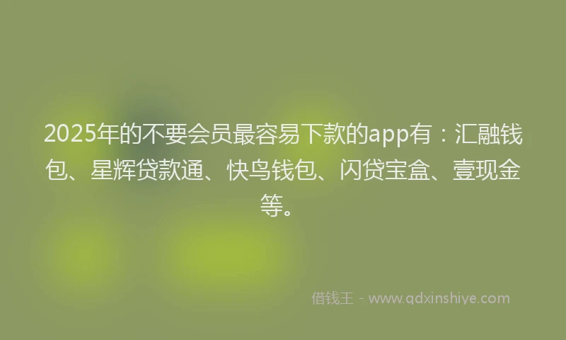 2025年的不要会员最容易下款的app有：汇融钱包、星辉贷款通、快鸟钱包、闪贷宝盒、壹现金等。