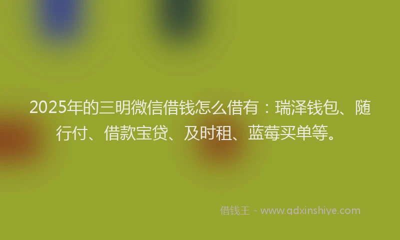 2025年的三明微信借钱怎么借有：瑞泽钱包、随行付、借款宝贷、及时租、蓝莓买单等。