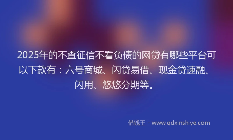 2025年的不查征信不看负债的网贷有哪些平台可以下款有：六号商城、闪贷易借、现金贷速融、闪用、悠悠分期等。