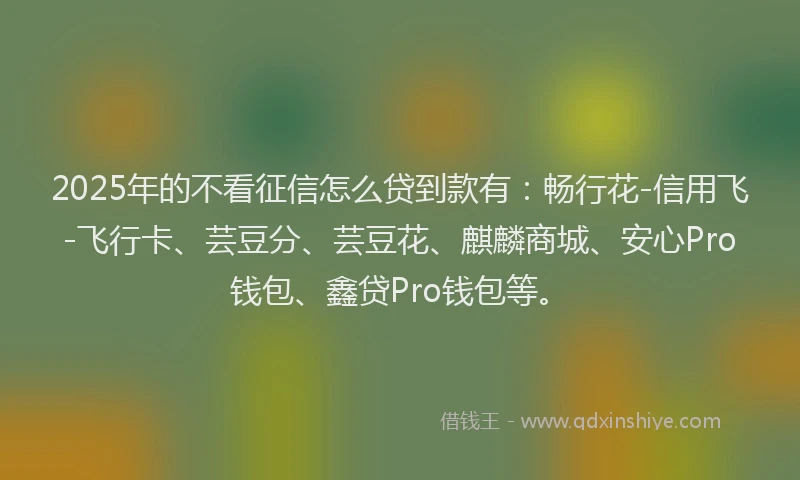 2025年的不看征信怎么贷到款有：畅行花-信用飞-飞行卡、芸豆分、芸豆花、麒麟商城、安心Pro钱包、鑫贷Pro钱包等。